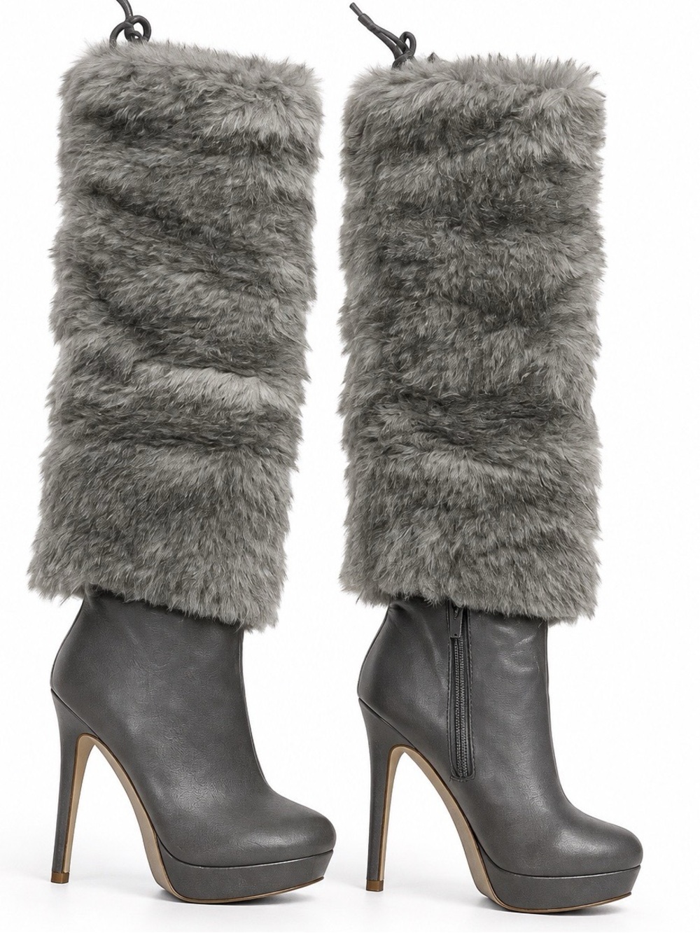Colin Stuart for Victoria’s Secret Gray Faux-Fur Knee-High Platform Heeled Boots